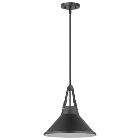 Nuvo Zelda 1-Light Pendant, E26 60W, Black, Black Metal Shade, Faux Leather Straps 60/7645